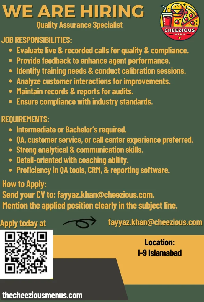 Quality Assurance Specialist Cheezious Job
