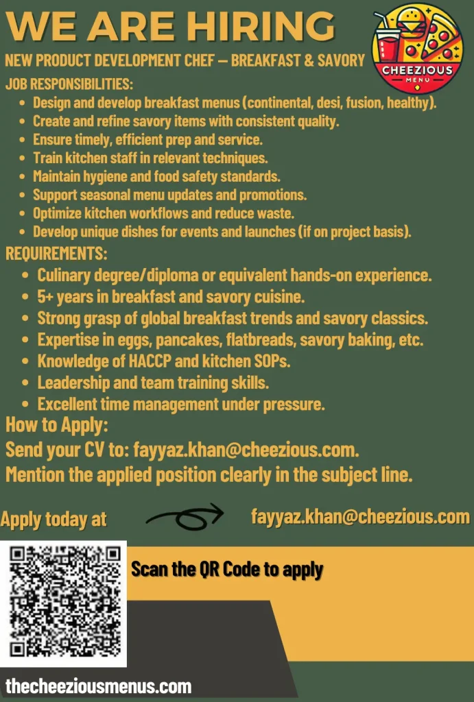 cheezious job new product development chef